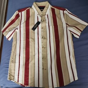 Men's Striped Shirt - Beige, Red, and White